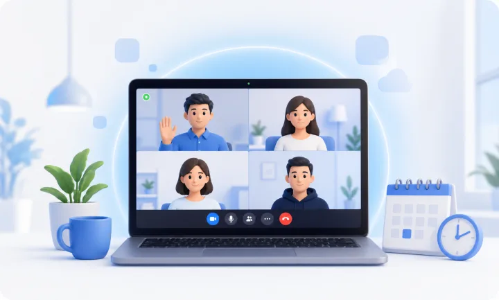 Laptop menampilkan video meeting PaygoMeet